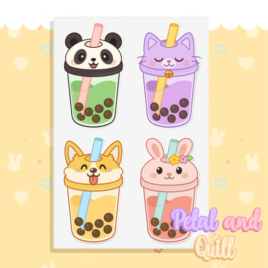 Cute Animal Boba Sticker Sheet